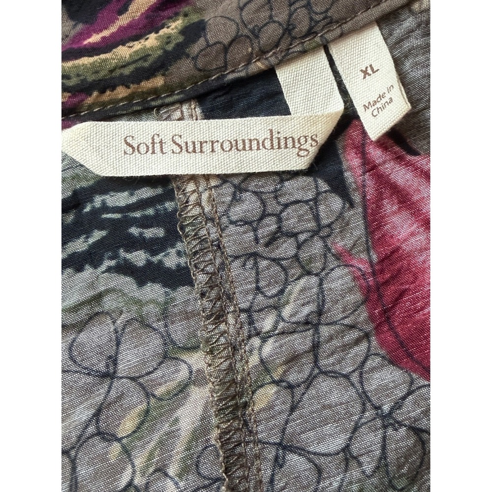 Soft Surroundings XL Floral Kimono Cardigan Open Front Crochet Trim Taupe‎ Pink - Picture 7 of 10